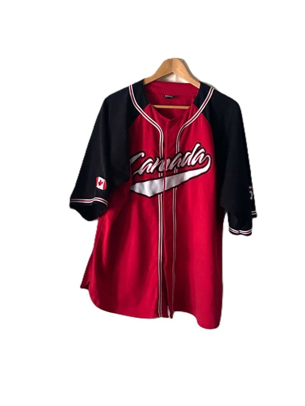 Vintage Y2K Teepee Canada Baseball Jersey Men's XL Red Black Button Up